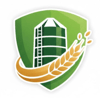 Green shield with an image of a silo and grain 